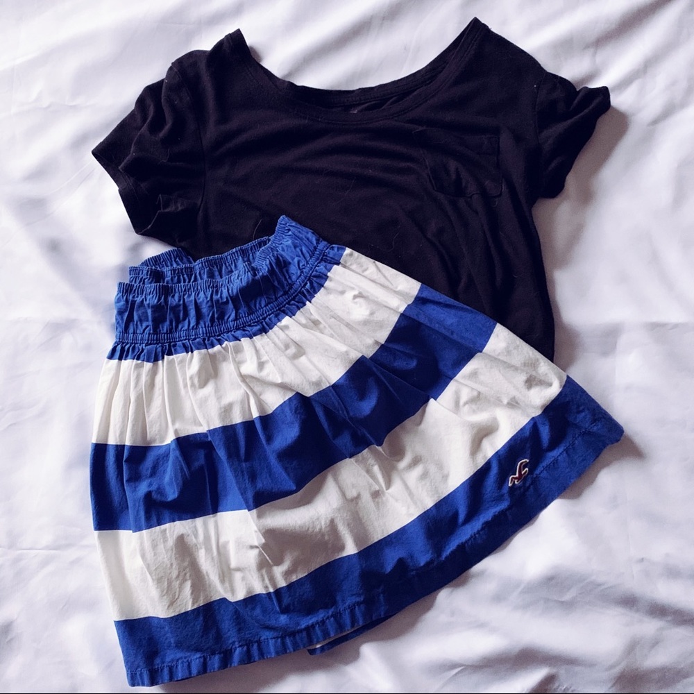 Hollister blue and white striped mini skirt